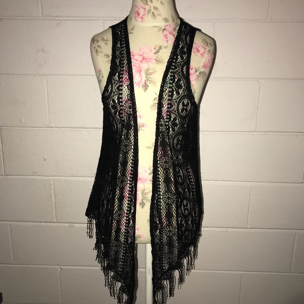 Black lace boho vest
