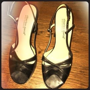 Charles David open toe sling back heels black