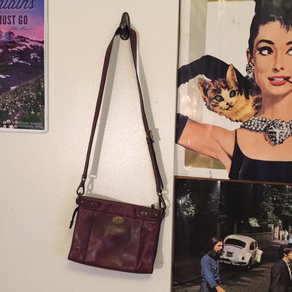 Fossil Maroon Leather Crossbody Bag
