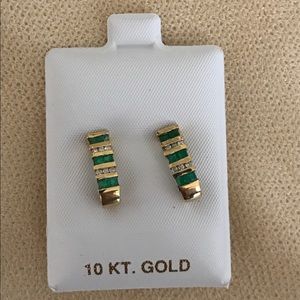 10k Emerald and Diamond accent Earrings