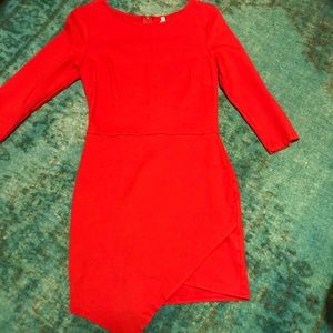 Asymmetrical Three Quarter Length Sleeve Red Dress