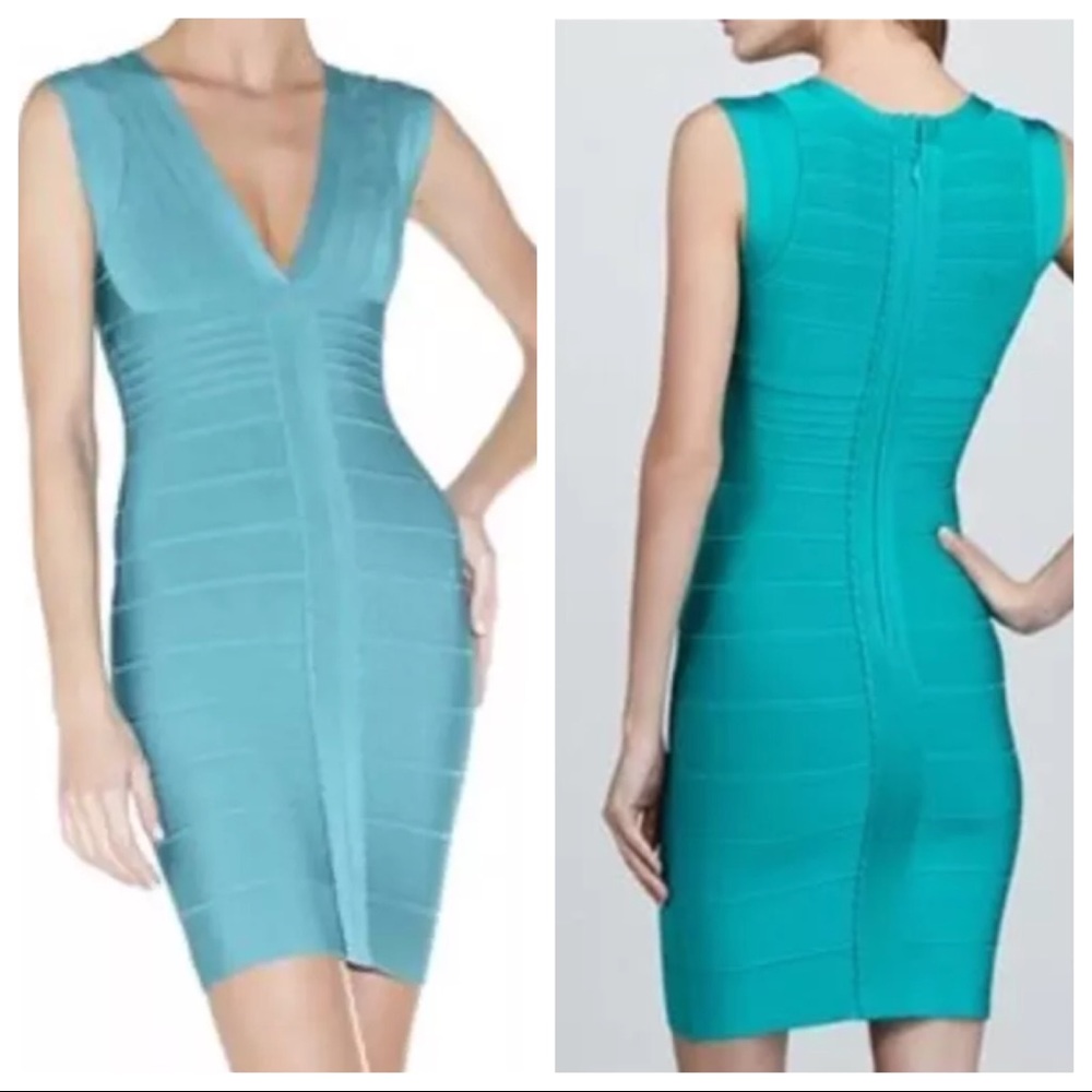 *SOLD* Herve Leger. Teal Kalyn Scalloped Dress