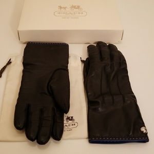 Coach Leather & Cashmere Womens Gloves Black