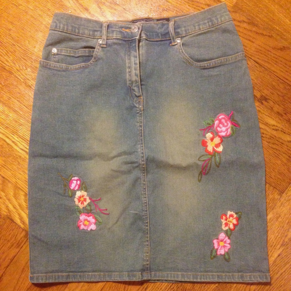 Vintage Embroidered Jean Skirt