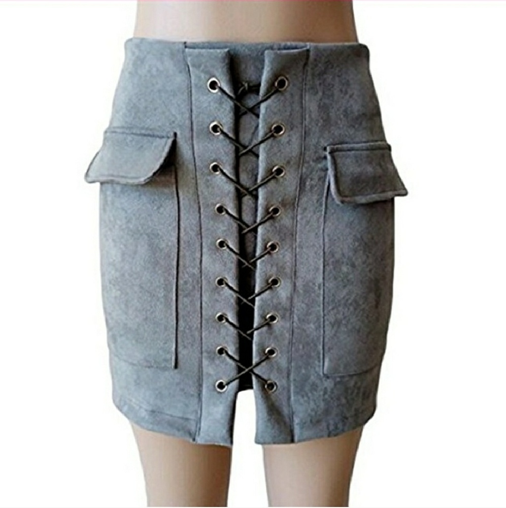 Faux suede lace up skirt