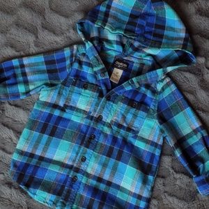 OshKosh Boys 3t Long Sleeve Hooded Flannel Shirt