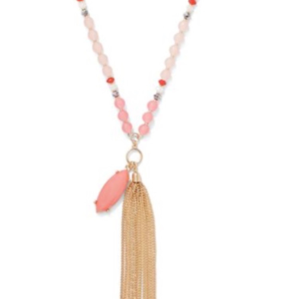 new peach beaded tassel  necklace - Picture 2 of 3