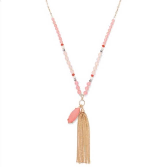 new peach beaded tassel  necklace - Picture 3 of 3