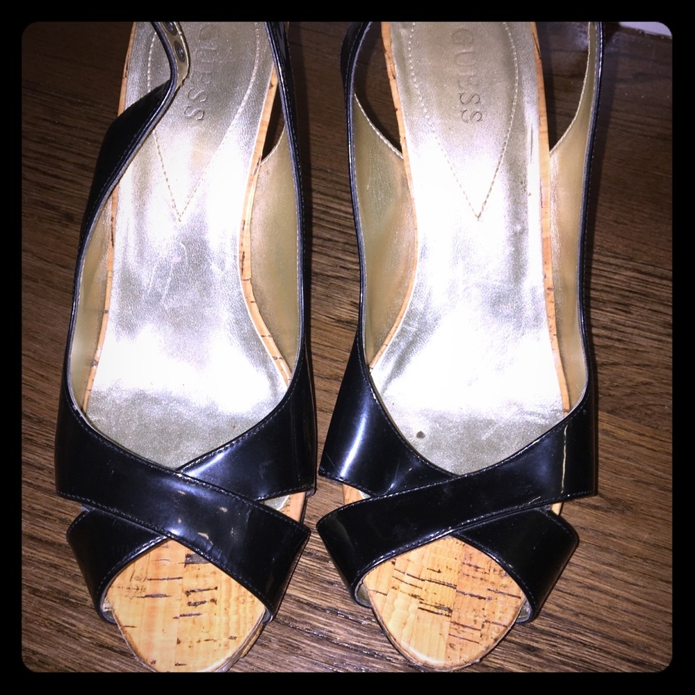 Guess Open Toe Black sling back heels