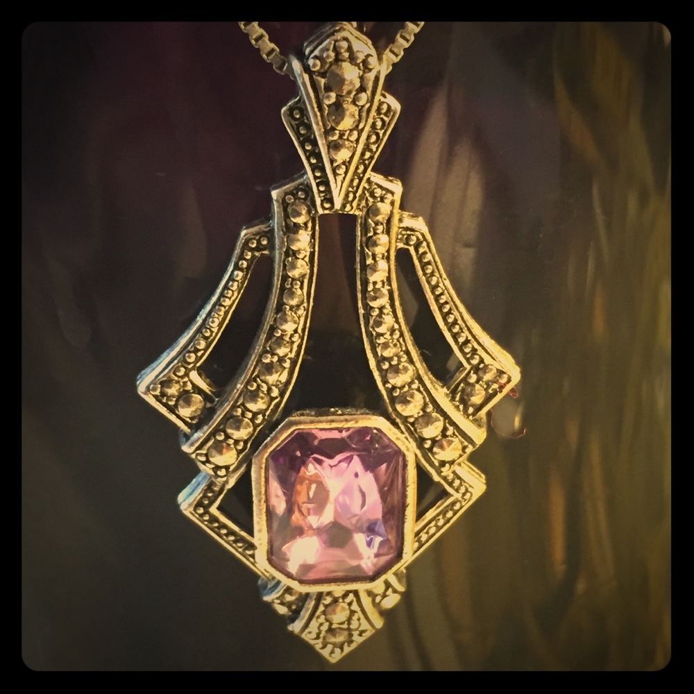 Silver tone faux marcasite & faux gemstone pendant