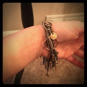 Gold Silver & Bronze Dangle Bracelet