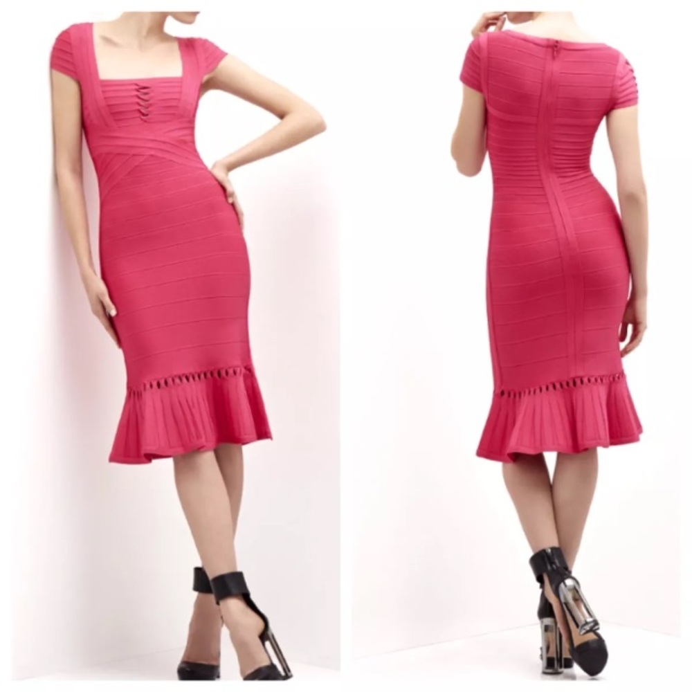 *SOLD* Herve Leger Bright Pink Muriel Midi Dress