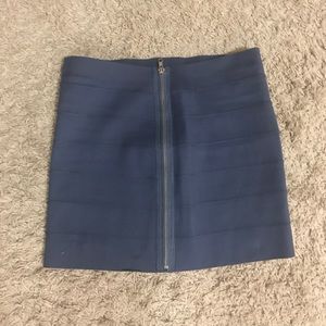 Blue Banded Mini Skirt with Zipper Detai