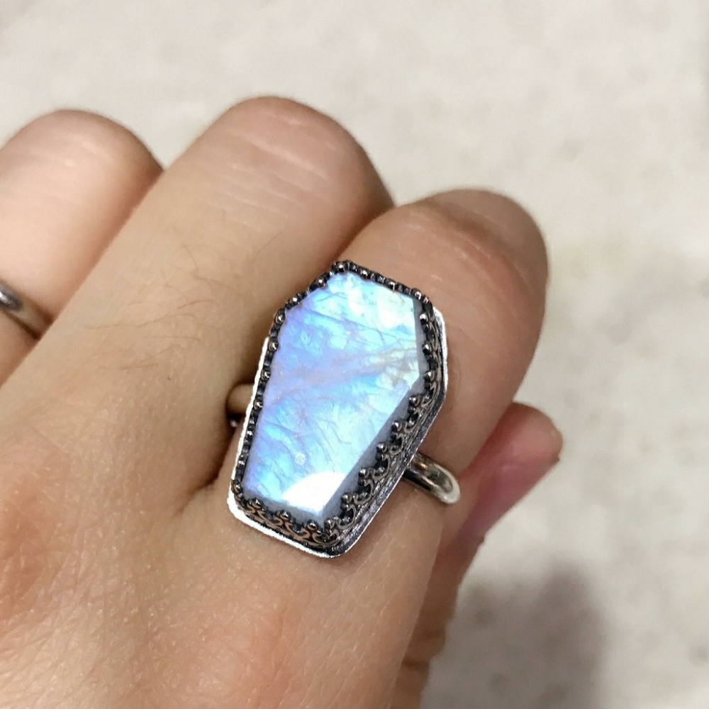 Sterling silver moonstone coffin ring