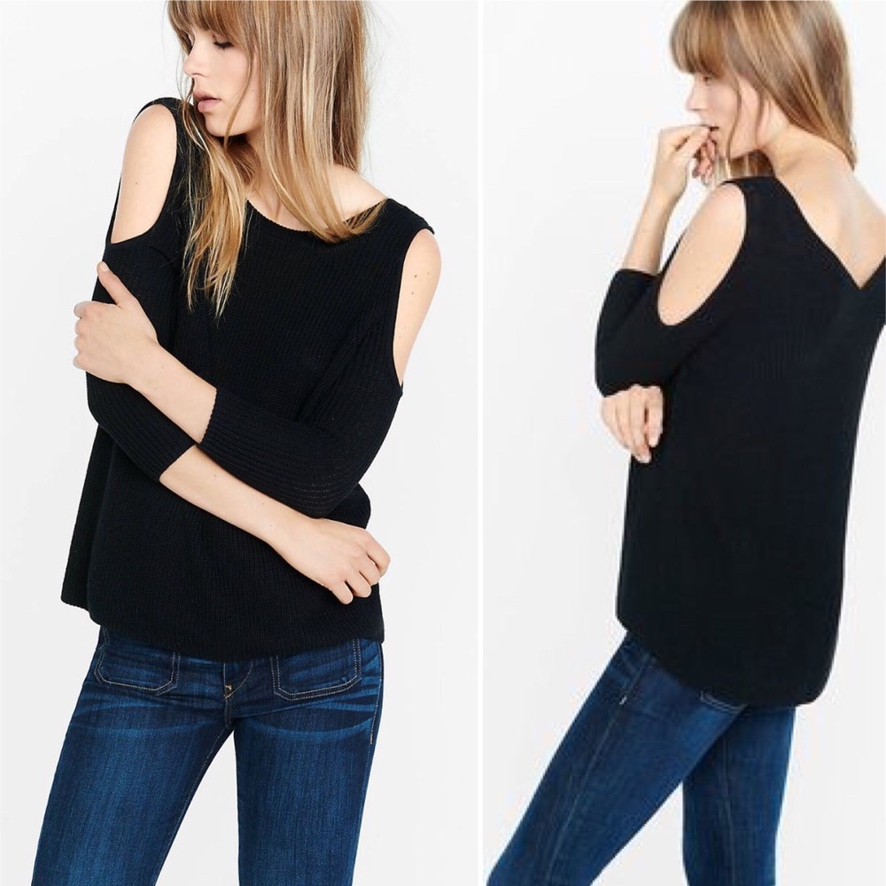 EXPRESS Black Cold Shoulder Knit Sweater
