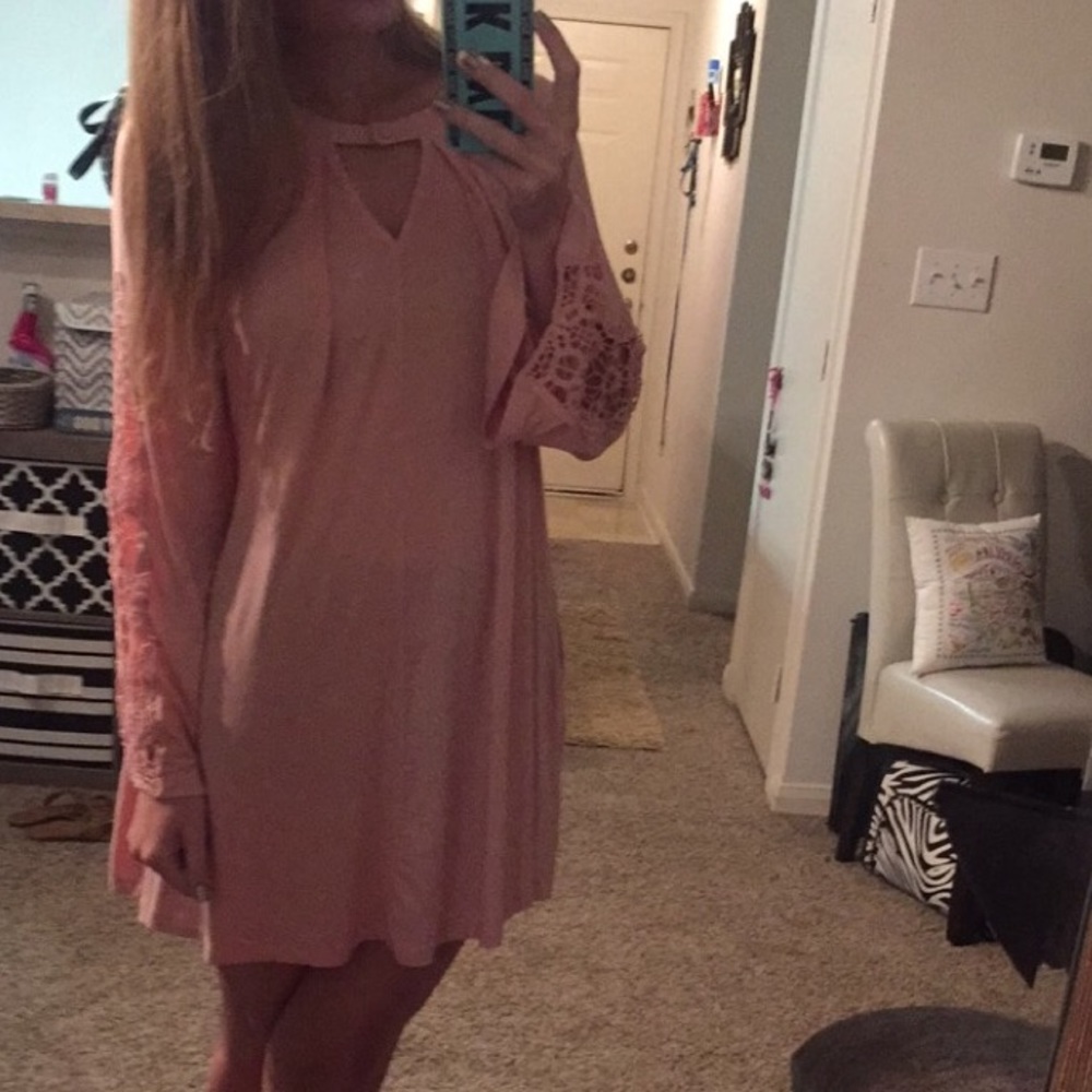 🎄$10🎄 Blush Crochet Cut Out Dress - Picture 3 of 4
