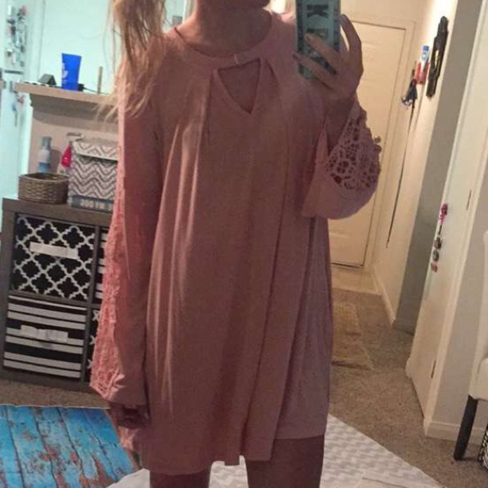 🎄$10🎄 Blush Crochet Cut Out Dress - Picture 4 of 4