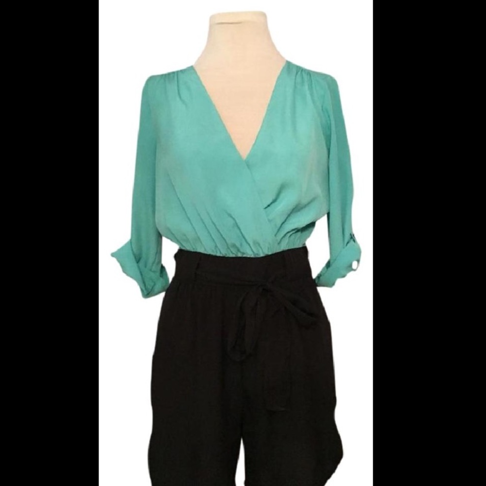 Teal and black romper