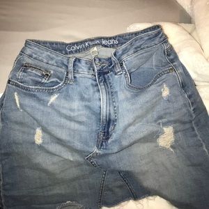 Calvin Klein Distressed Jean Skirt