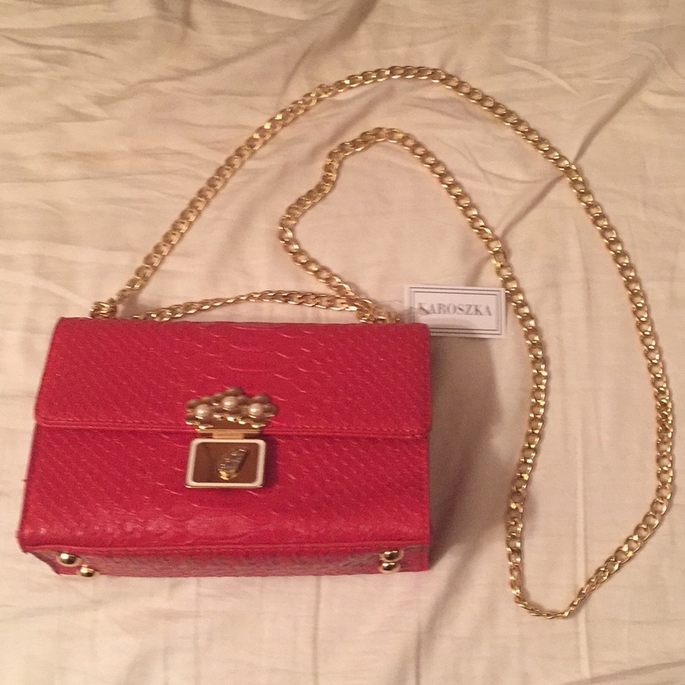 Karoszka Red & Gold Alligator Skin Handbag