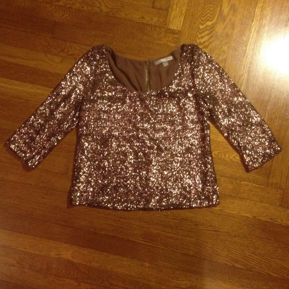 Sequin Quarter-Sleeved Top