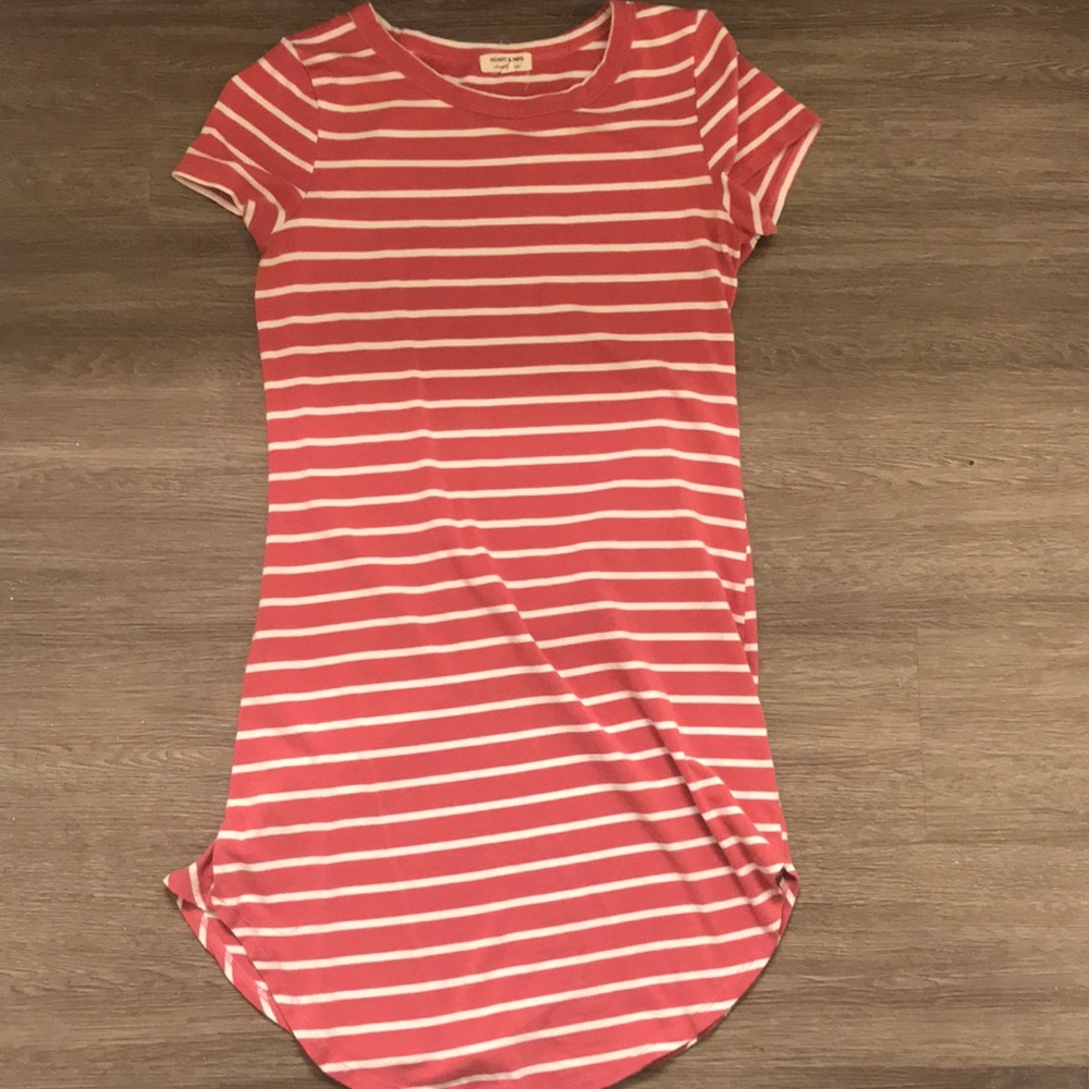 pink and white stripped t-shirt dress