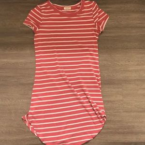 pink and white stripped t-shirt dress