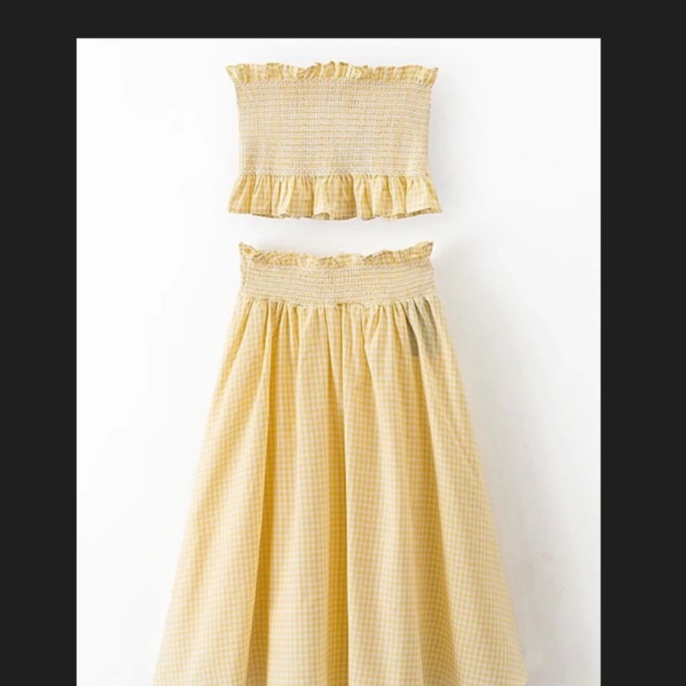 White & Yellow Plaid Two Piece