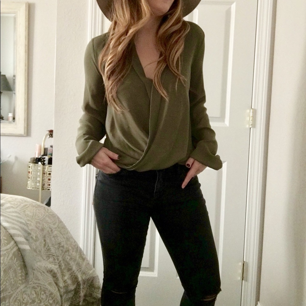 Olive Green Cross Front Blouse
