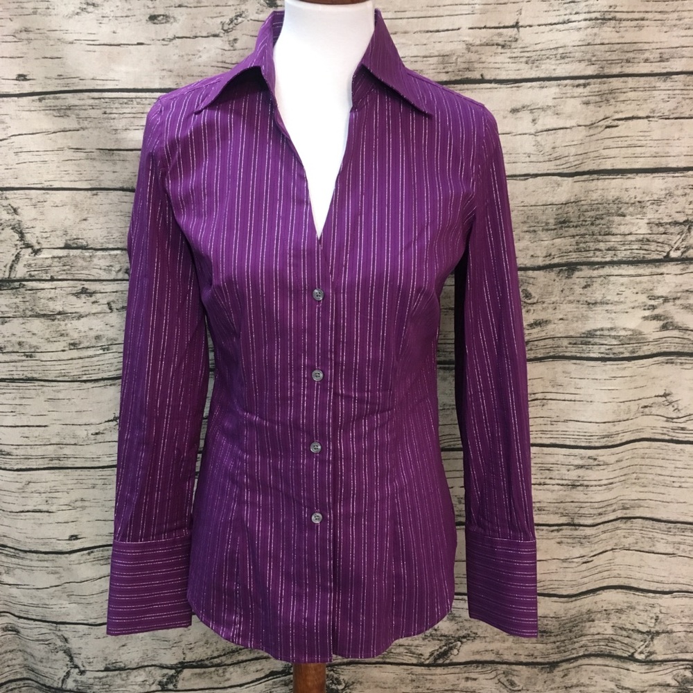 Express Pinstripe Purple Button Down Top Sz S