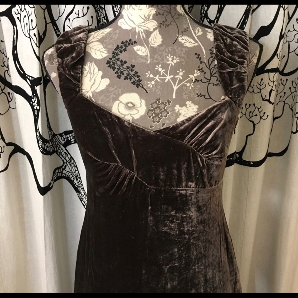 Anthro Odille Mocha Velvet Cocktail Dress