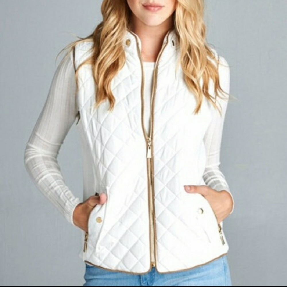 Beautiful ivory quilted vest with gold hardware