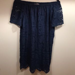 LOFT Blue lace off the shoulder dress NWOT
