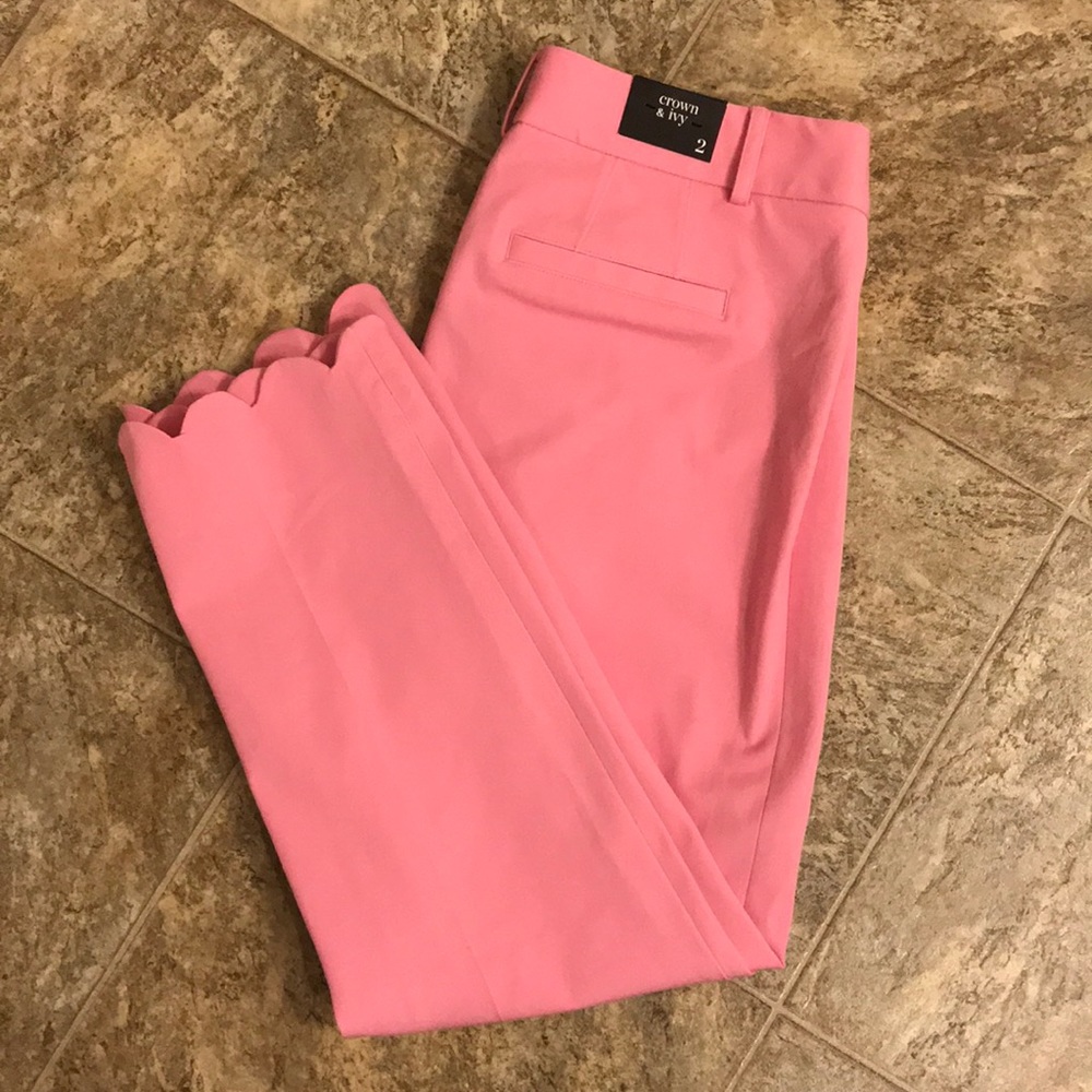 Crown & Ivy pink dress pants with scalloped trim