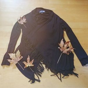 Tassel Fringe Black Cardigan Wrap