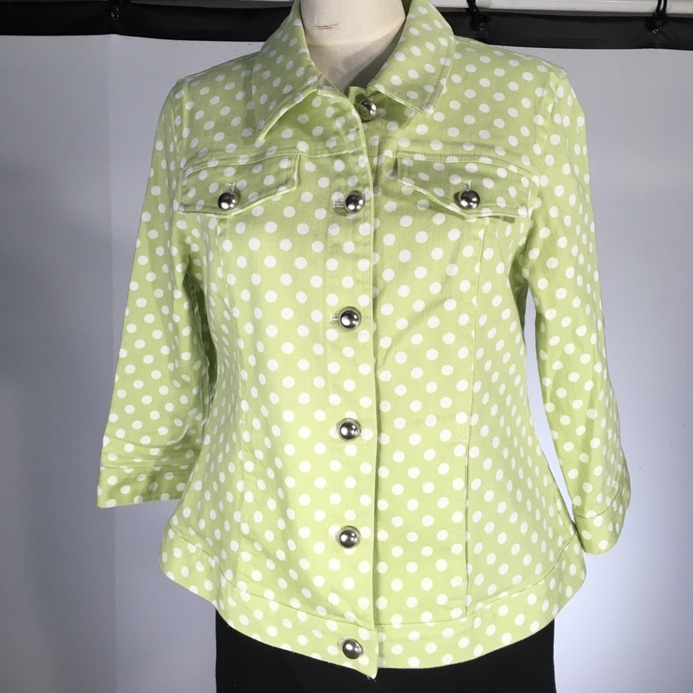 Christopher & Banks green white dots jacket size M