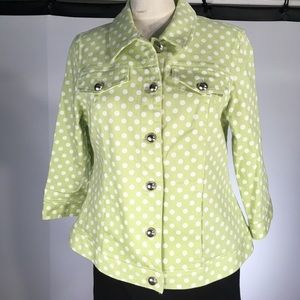 Christopher & Banks green white dots jacket size M