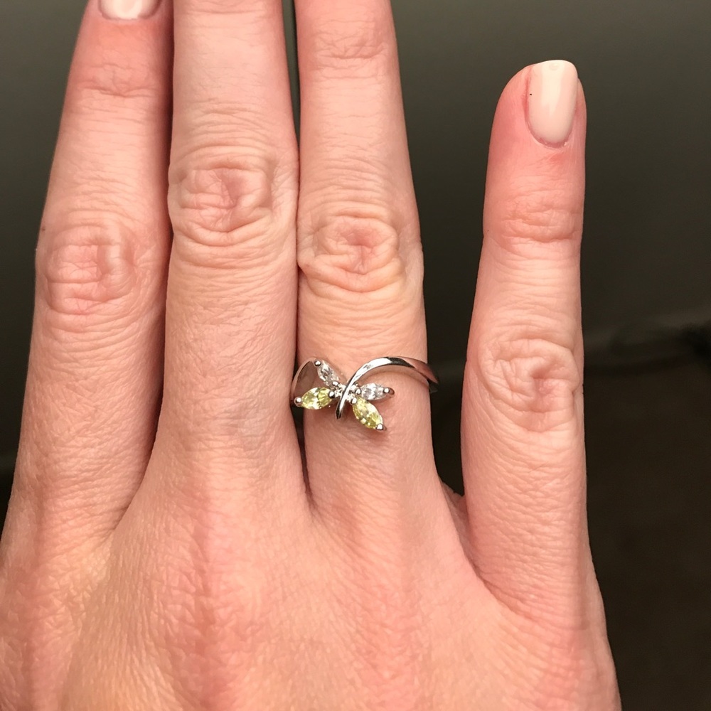 Yellow and clear stone silver butterfly ring!
