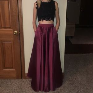 Two Piece Burgundy Prom Dress