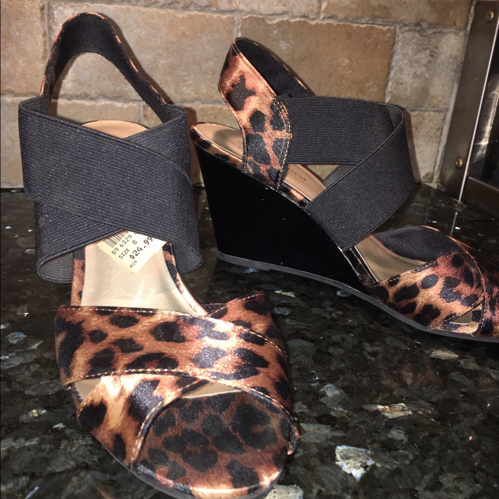 Leopard Satin Wedge Sandals