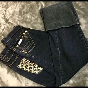 AUTHENTIC BABY PHAT Dark Wash Capris Gold Design