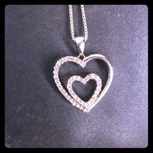 Diamond Sterling Silver two hearts pendant & chain