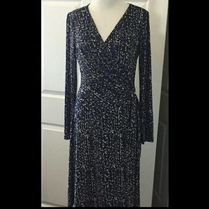 Chaps Faux Wrap Style Mid Length Patterned Dress