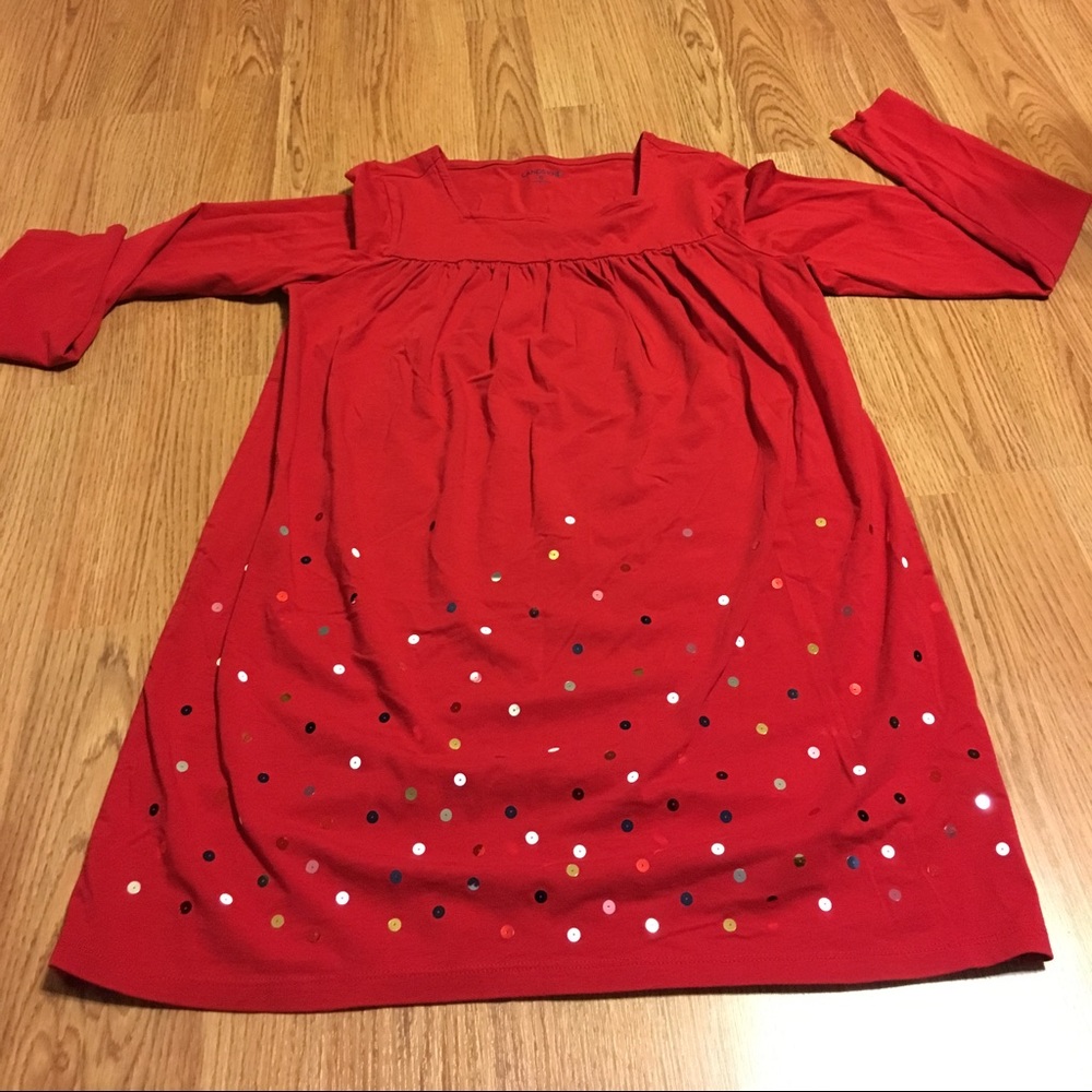 Girls Lands End tunic top sparkly & red.