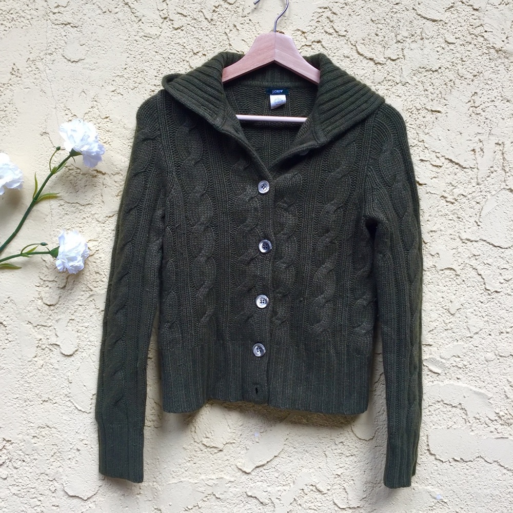 J Crew Wool and Cashmere Cable Knit Cardigan