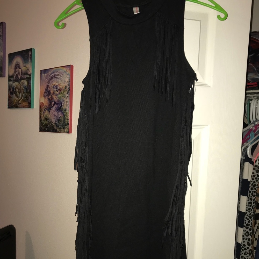 Black fray knee length dress