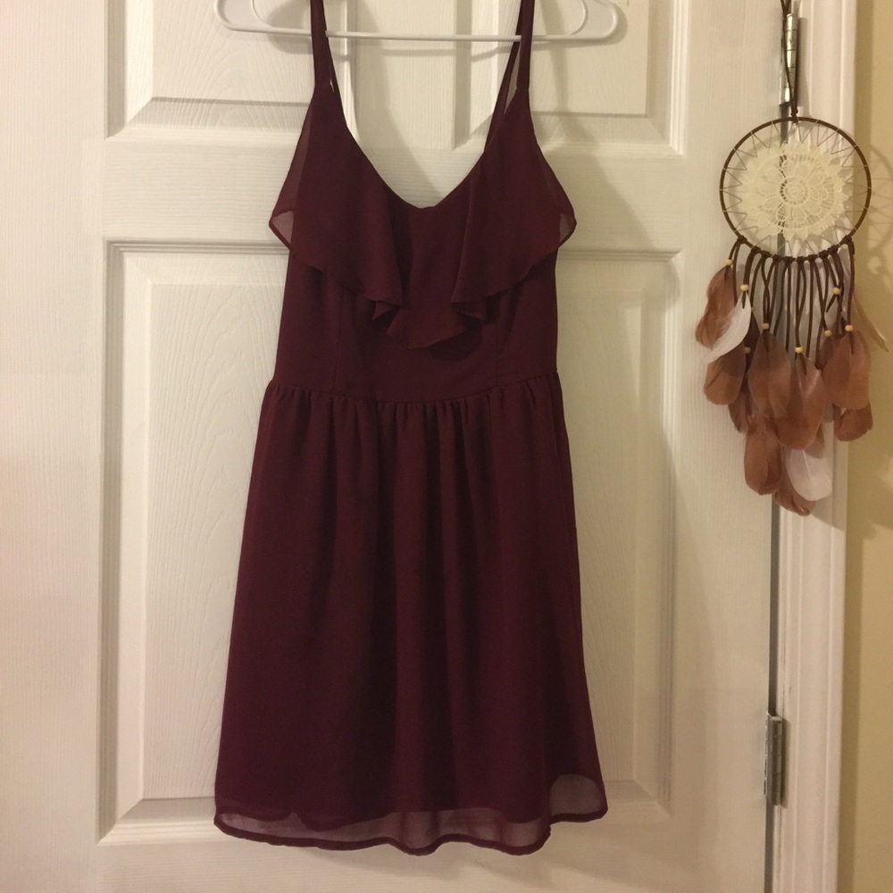 Beautiful wine colored dress.