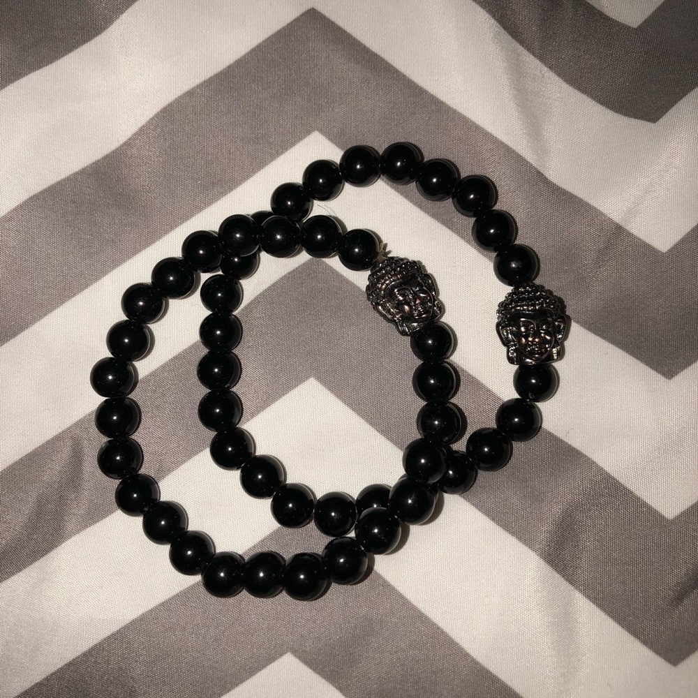 2 black bead buddha bracelets