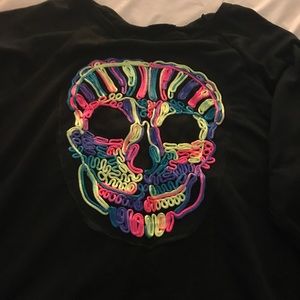 Black sweatshirt with fluorescent raised skull