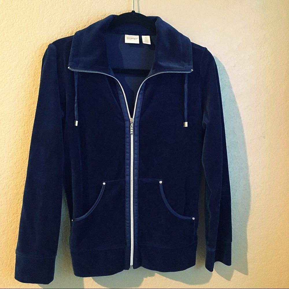 Navy Velour Zip-up Tracksuit Jacket